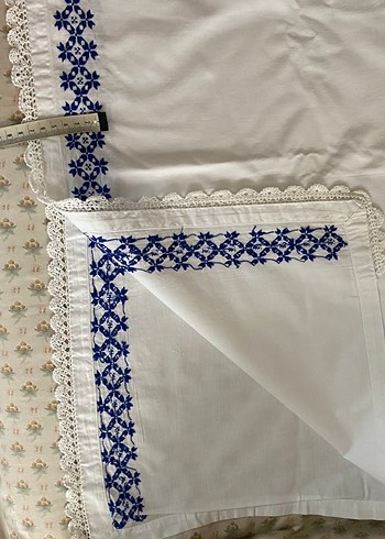 Mavi Nakışlı karyola eteği - Görsel 2