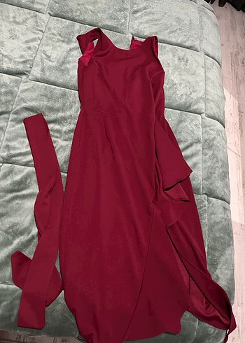Bordo Drapeli midi Abiye Elbise