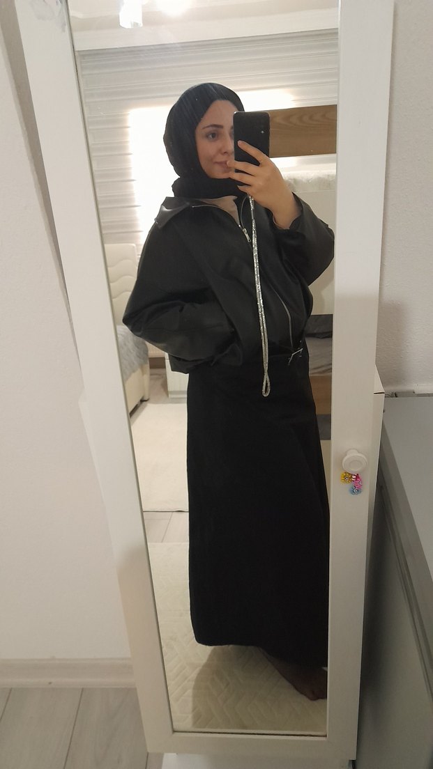 Siyah bomber deri ceket - Görsel 2