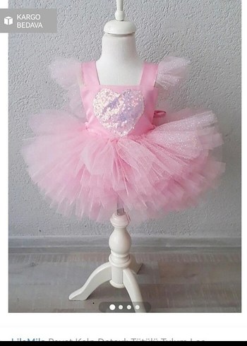 Pembe Nakışlı Straplez Kız Çocuk Elbise