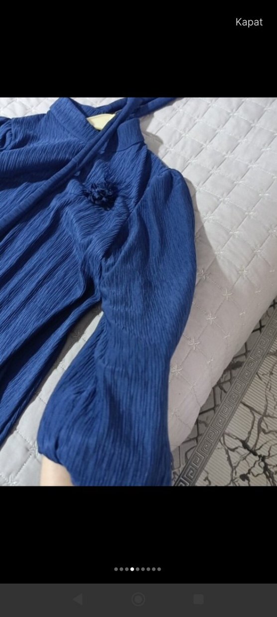 Kadın Uzun Mavi Bohem Salaş Elbise - Görsel 4