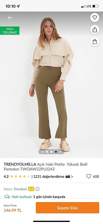 Trendyolmilla açık haki petite pantolon