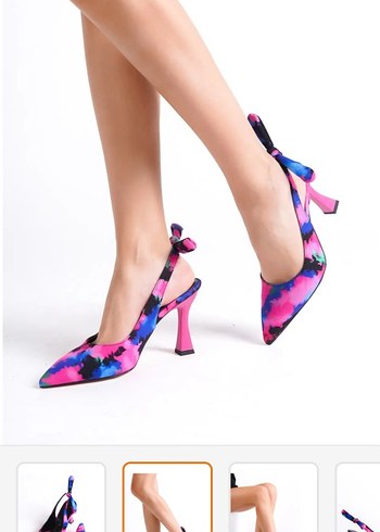 Diger Pembe Batik Desenli Stiletto Topuklu Kadın Ayakkabi