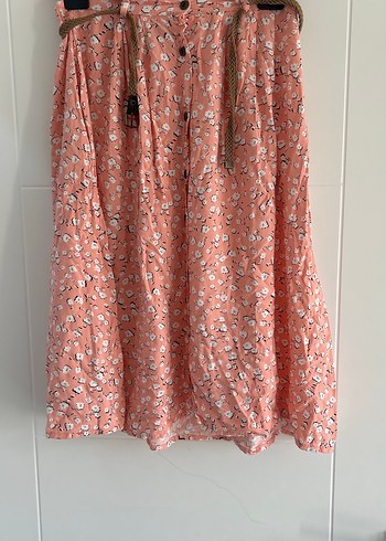 Pembe Düğmeli Bohem Midi Etek