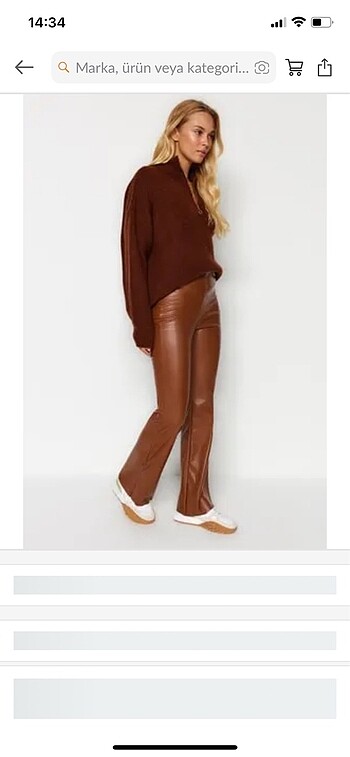 Trendyol suni deri flare pantolon