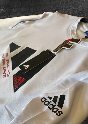 Erkek Beyaz Adidas Baskılı Sweatshirt - Görsel 2