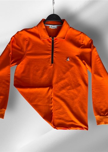 Turuncu Fermuarlı Polo Yaka Sweatshirt - Görsel 2