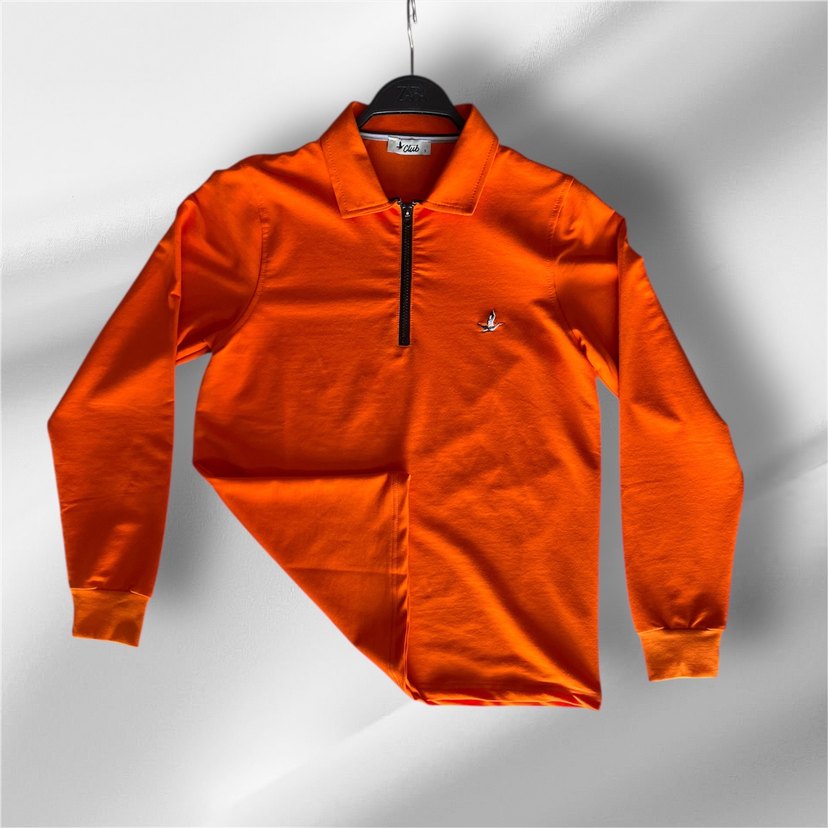 Turuncu Fermuarlı Polo Yaka Sweatshirt - Görsel 2