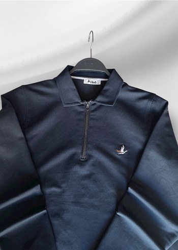 Erkek Siyah Fermuarlı Polo Yaka Sweatshirt - Görsel 2