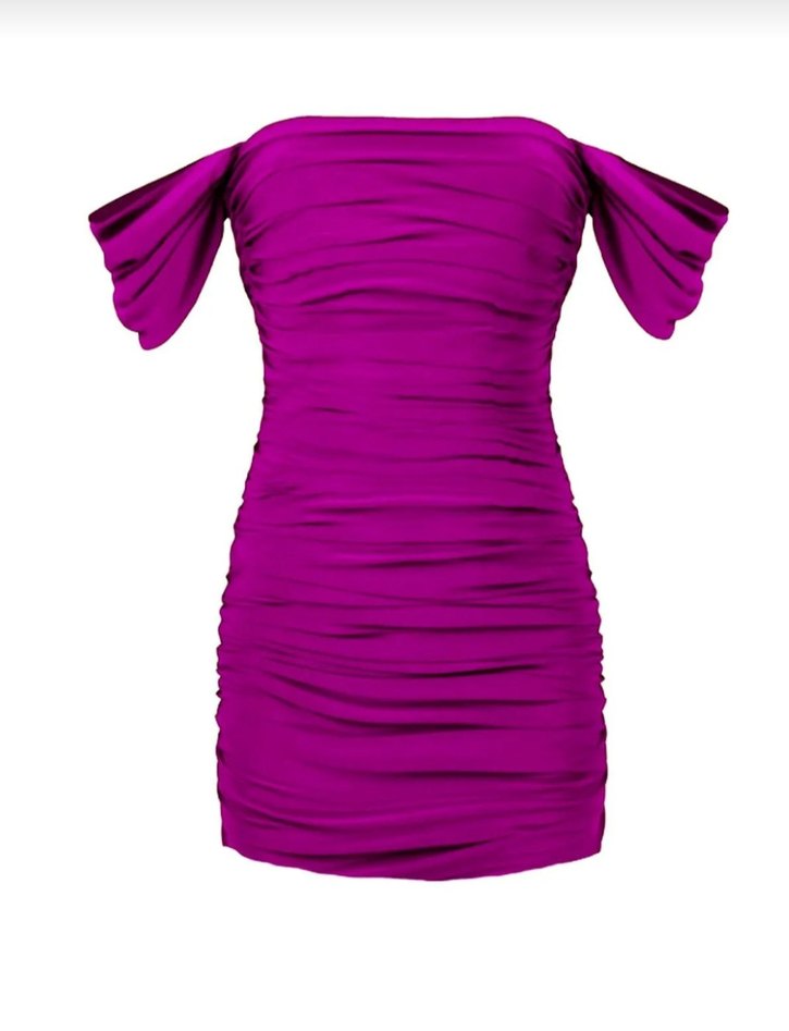 Whenever Company - Drapeli Straplez Mini Mor Elbise - Görsel 2