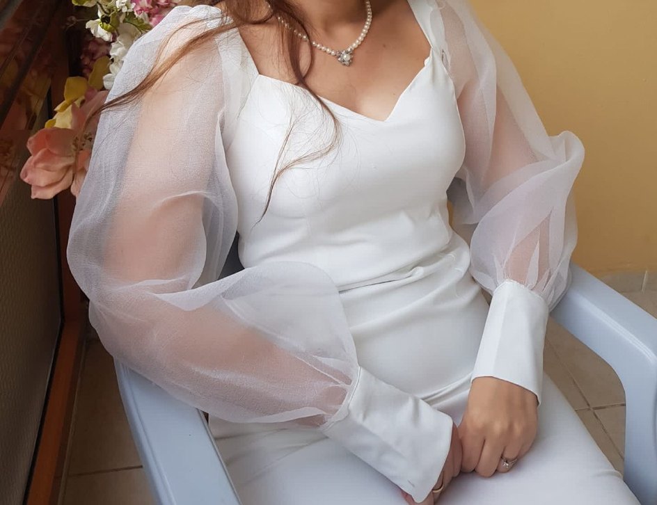 Nikah Elbisesi - BeyazMidi Kalem Elbise - Görsel 2