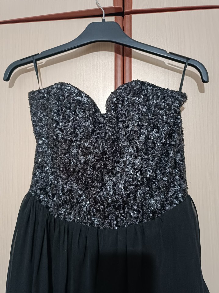 Siyah Straplez Uzun Abiye Elbise - Görsel 3