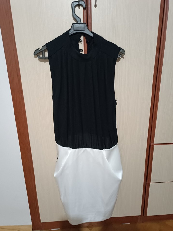 Kemerli Siyah Beyaz Mini Elbise - Görsel 4