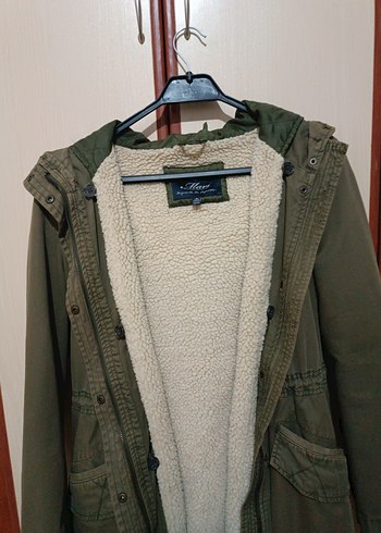 Haki renkli Kürklü Kapüşonlu Kadın mont. - Görsel 2