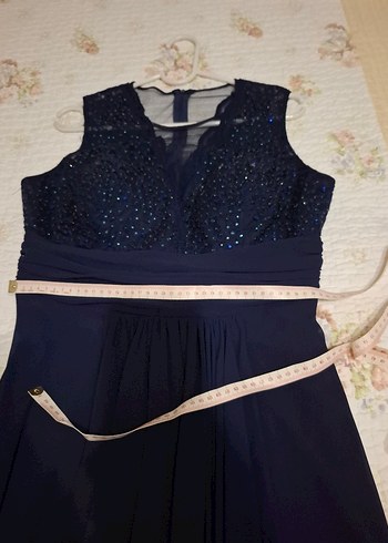 Lacivert Drapeli Uzun Abiye Elbise - Görsel 6