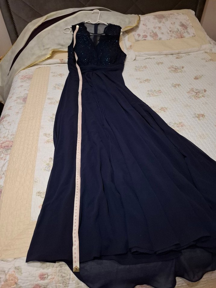 Lacivert Drapeli Uzun Abiye Elbise - Görsel 3