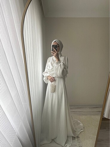 38 Beden beyaz Renk Tesettür nikah elbisesi