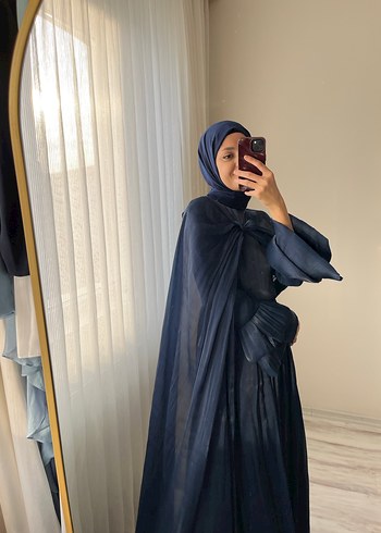 Kadın Lacivert Uzun Drapeli Elbise - Görsel 3