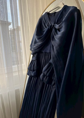 Kadın Lacivert Uzun Drapeli Elbise - Görsel 2