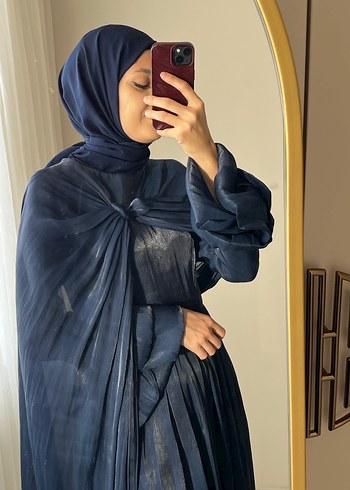 Kadın Lacivert Uzun Drapeli Elbise - Görsel 4