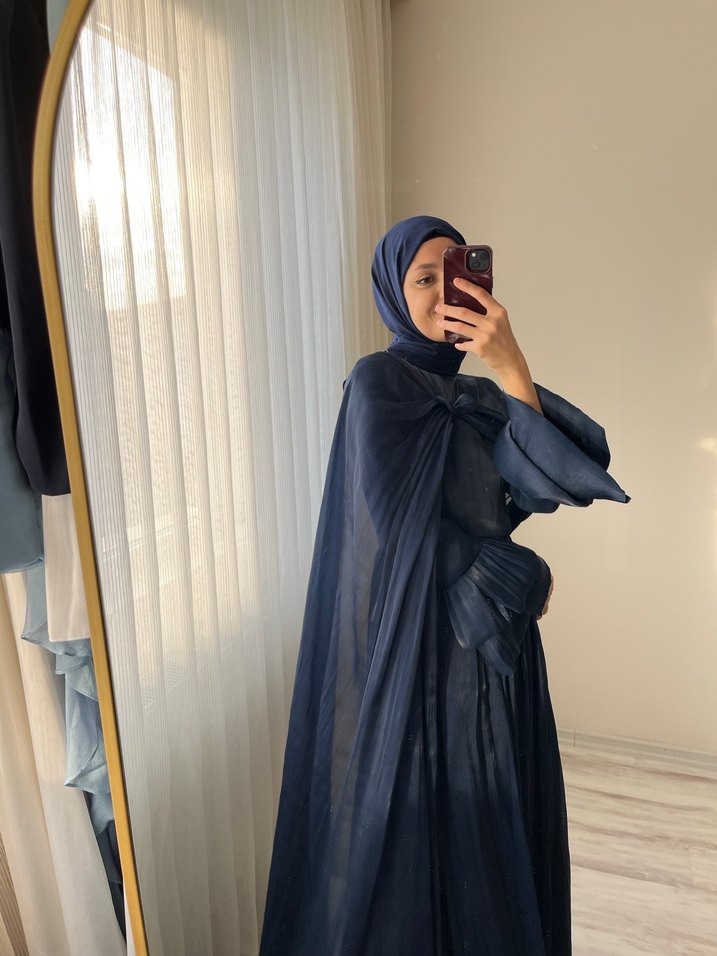 Kadın Lacivert Uzun Drapeli Elbise - Görsel 3