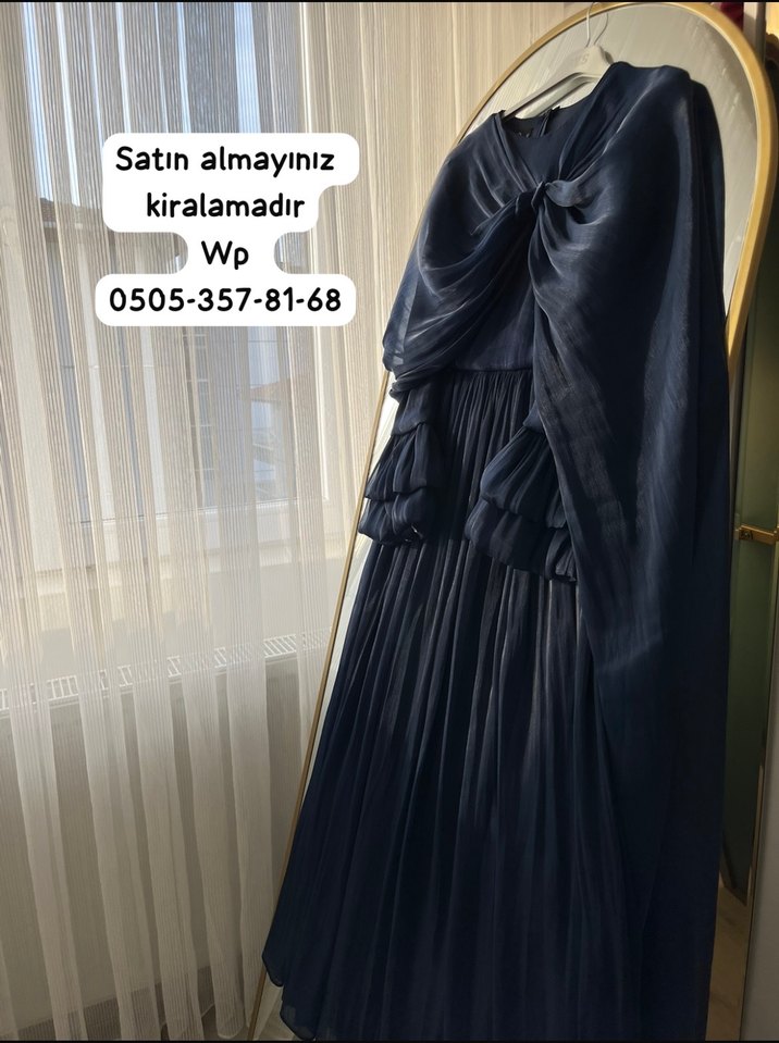 Kadın Lacivert Uzun Drapeli Elbise - Görsel 5