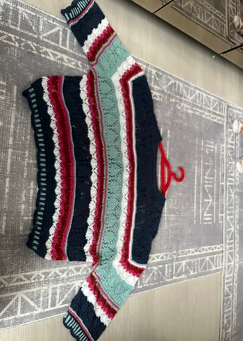 Bohem Çok Renkli Örgü Hırka V Yaka - Görsel 3