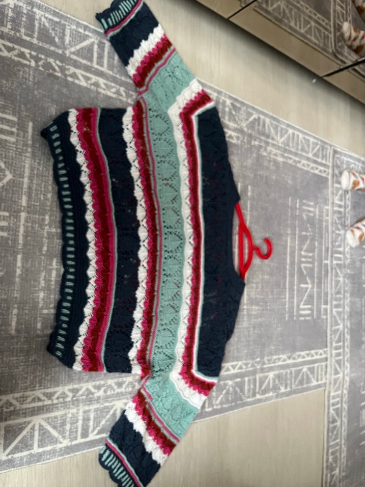 Bohem Çok Renkli Örgü Hırka V Yaka - Görsel 3