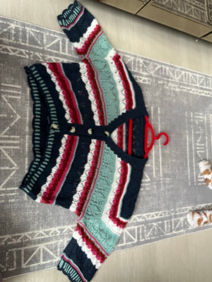 Bohem Çok Renkli Örgü Hırka V Yaka - Görsel 2