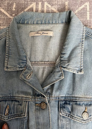 Düğmeli Mavi Düz Kesim Kadın Denim Ceket - Görsel 2