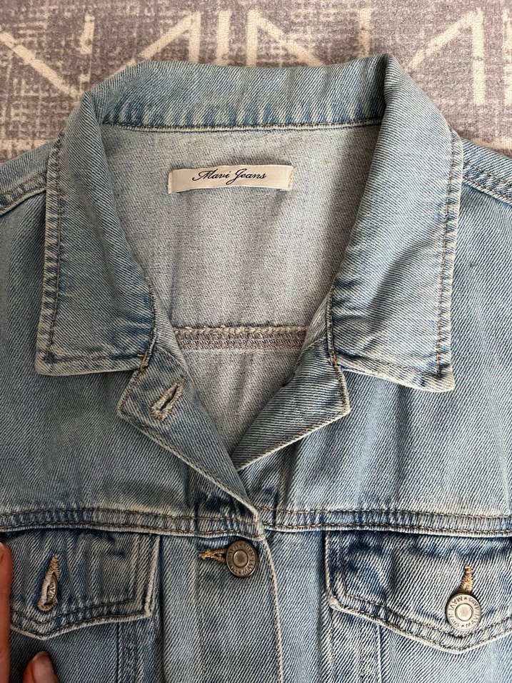 Düğmeli Mavi Düz Kesim Kadın Denim Ceket - Görsel 2