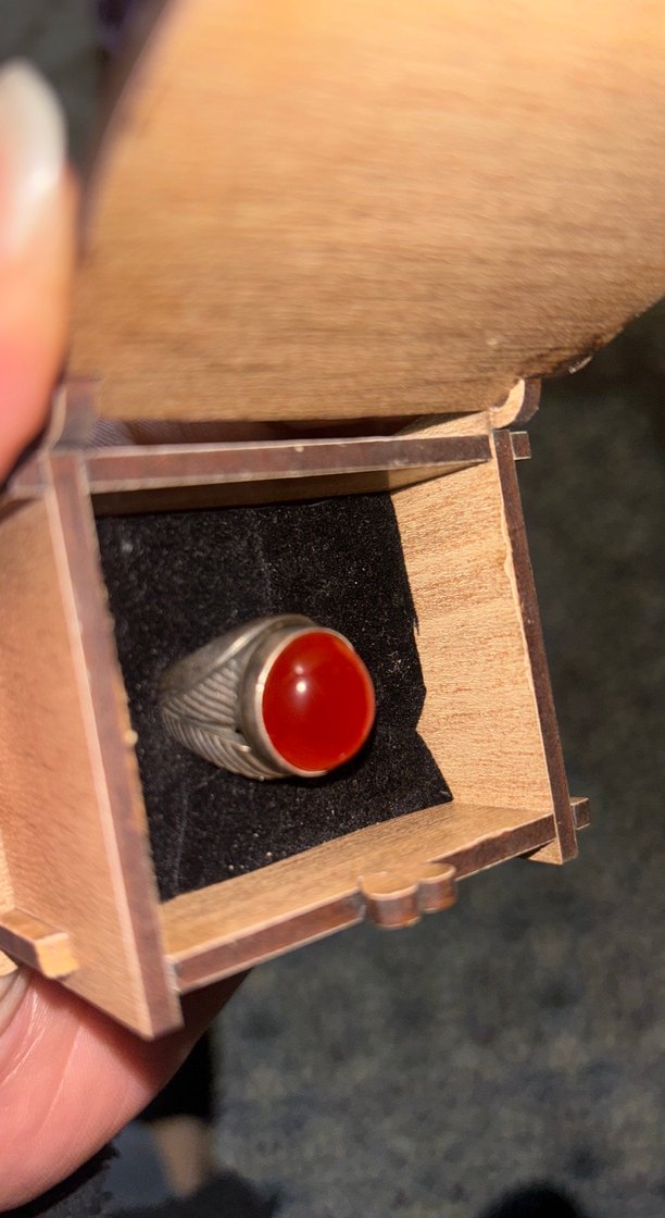 Koyu Kırmızı Düğmeli Vintage erkek Yüzüğü - Görsel 3