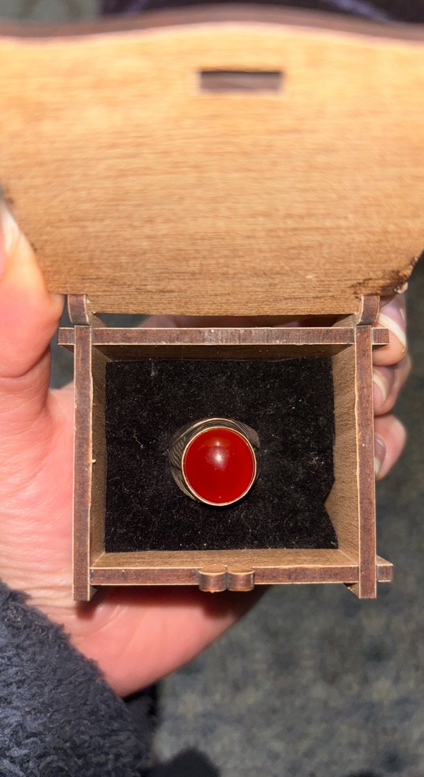 Koyu Kırmızı Düğmeli Vintage erkek Yüzüğü - Görsel 2