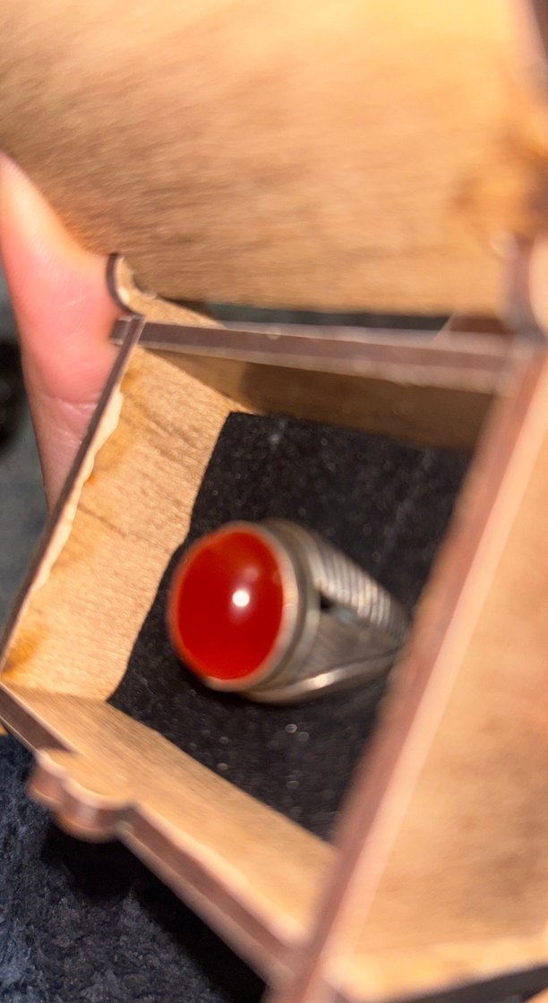 Koyu Kırmızı Düğmeli Vintage erkek Yüzüğü - Görsel 4