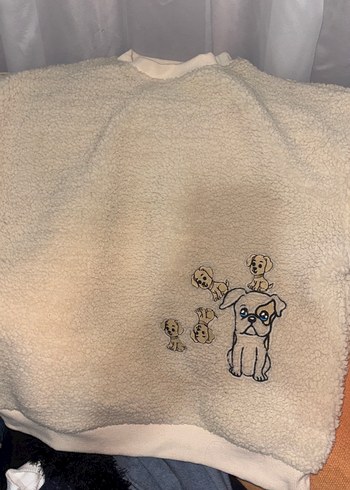 Nakışlı Kürklü Bej Sokak Stili Köpekli kazak - Görsel 3