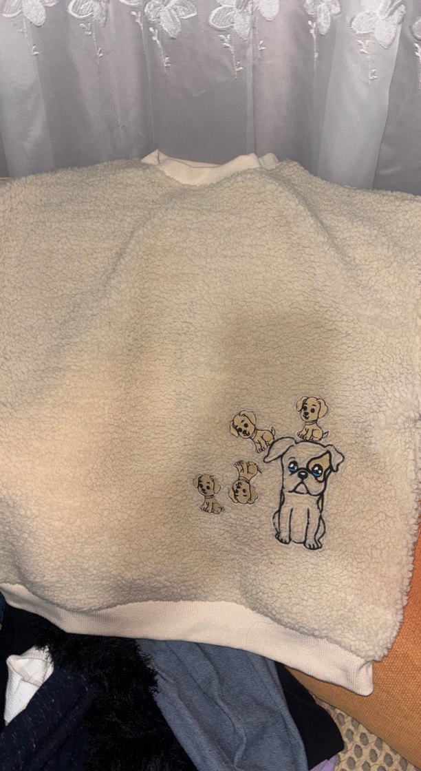 Nakışlı Kürklü Bej Sokak Stili Köpekli kazak - Görsel 3