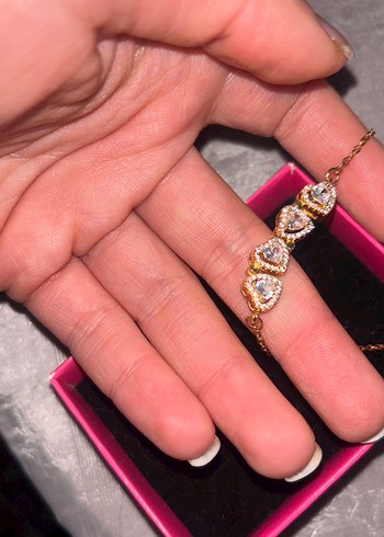 Renkli Zincir Detaylı Altın Kadın Kolye - Görsel 5