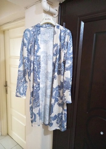 Uzun Bohem Kadın Kimono Mavi Desenli hırka