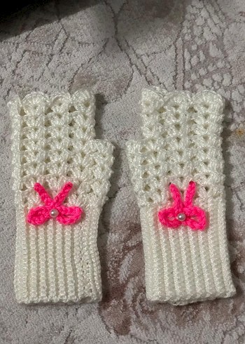 Dantel Detaylı Beyaz Örgü Kadın Eldiveni - Görsel 4