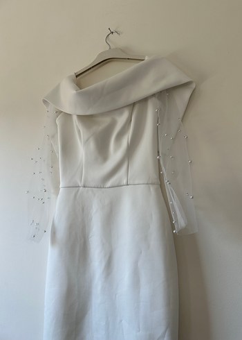 Beyaz Straplez Uzun Abiye Elbise - Görsel 4