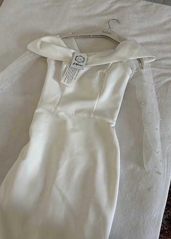 Beyaz Straplez Uzun Abiye Elbise - Görsel 7