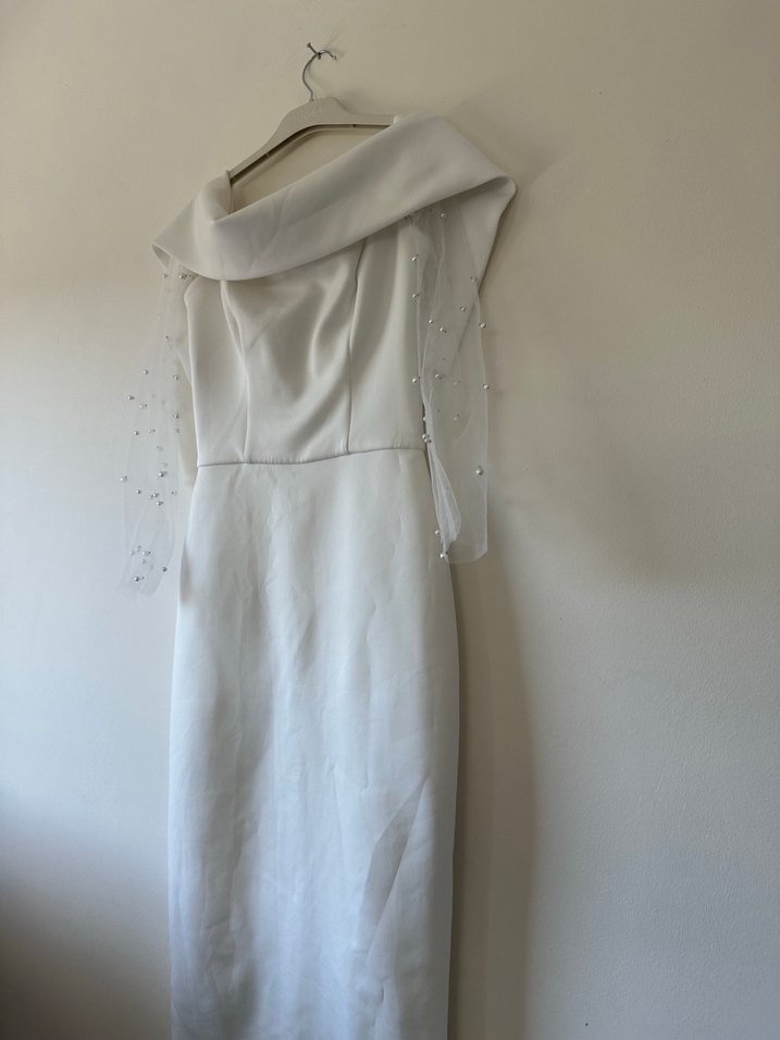 Beyaz Straplez Uzun Abiye Elbise - Görsel 3