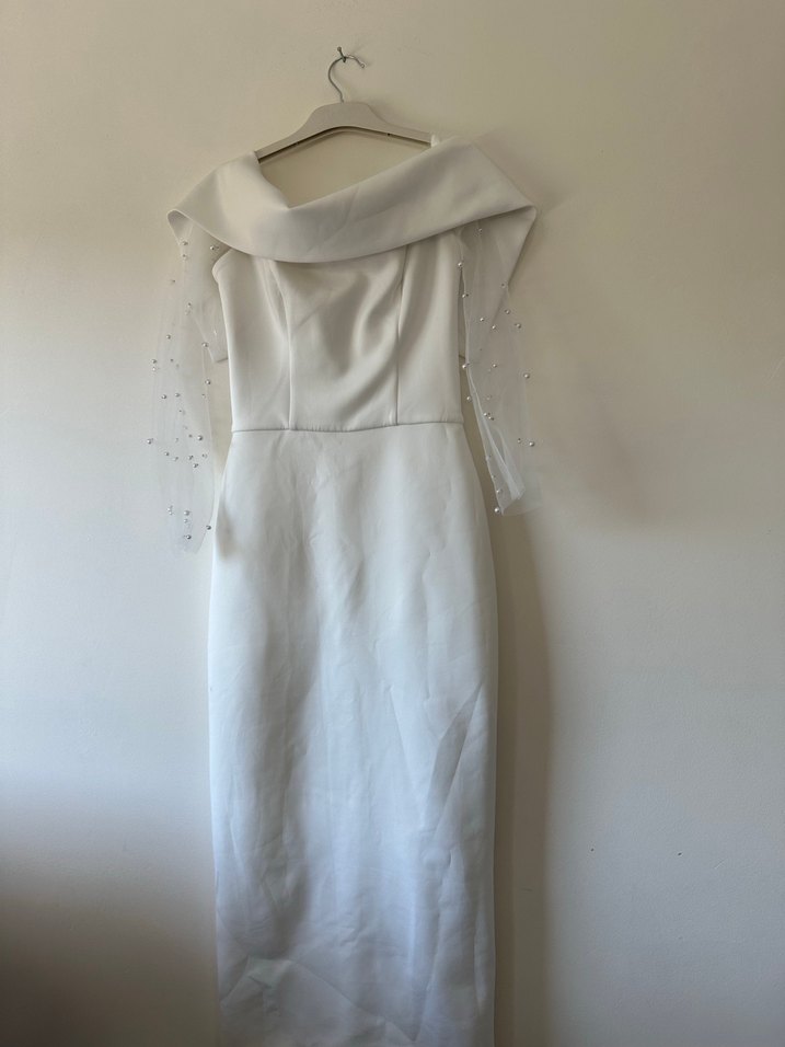 Beyaz Straplez Uzun Abiye Elbise - Görsel 2