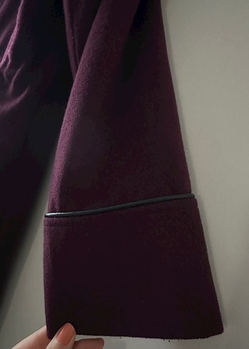 Bordo Kadın Süet Peluş Detaylı Kaban - Görsel 9