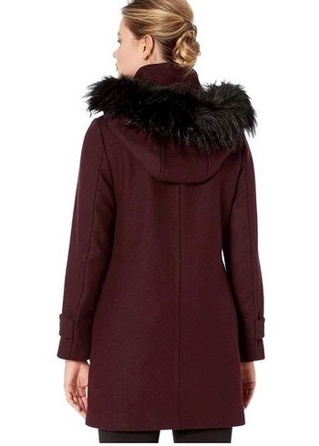 Bordo Kadın Süet Peluş Detaylı Kaban - Görsel 11