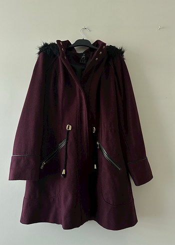 Bordo Kadın Süet Peluş Detaylı Kaban - Görsel 7