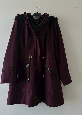 Bordo Kadın Süet Peluş Detaylı Kaban - Görsel 4