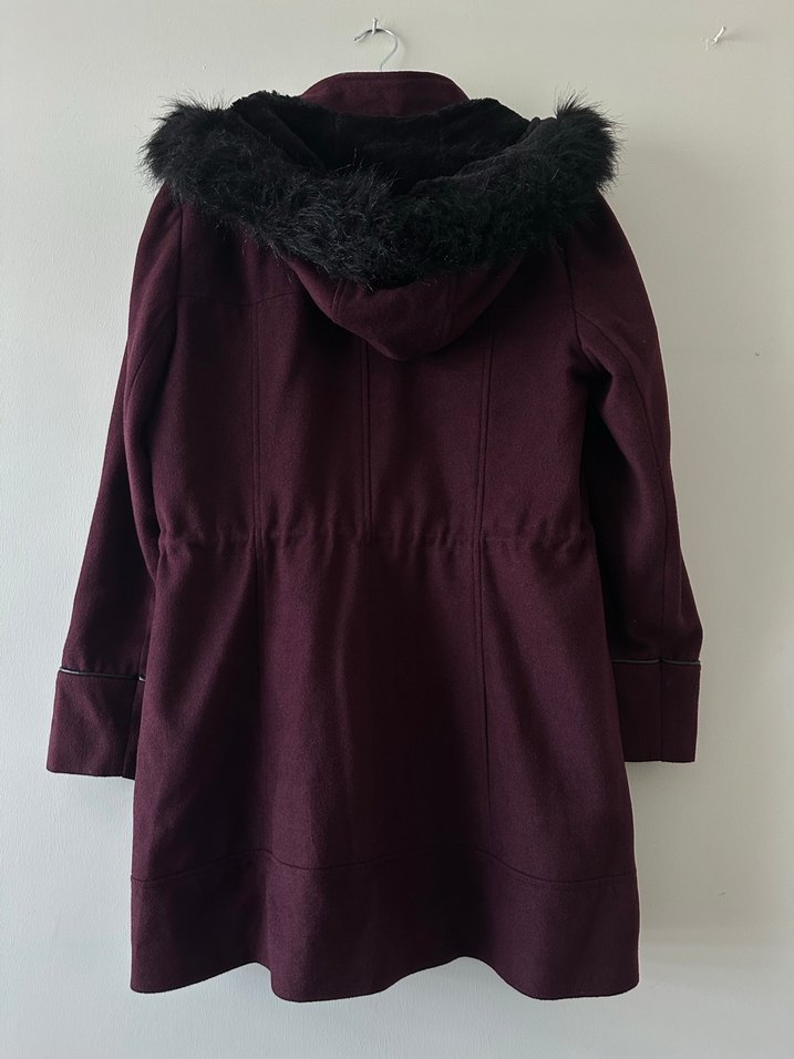 Bordo Kadın Süet Peluş Detaylı Kaban - Görsel 5