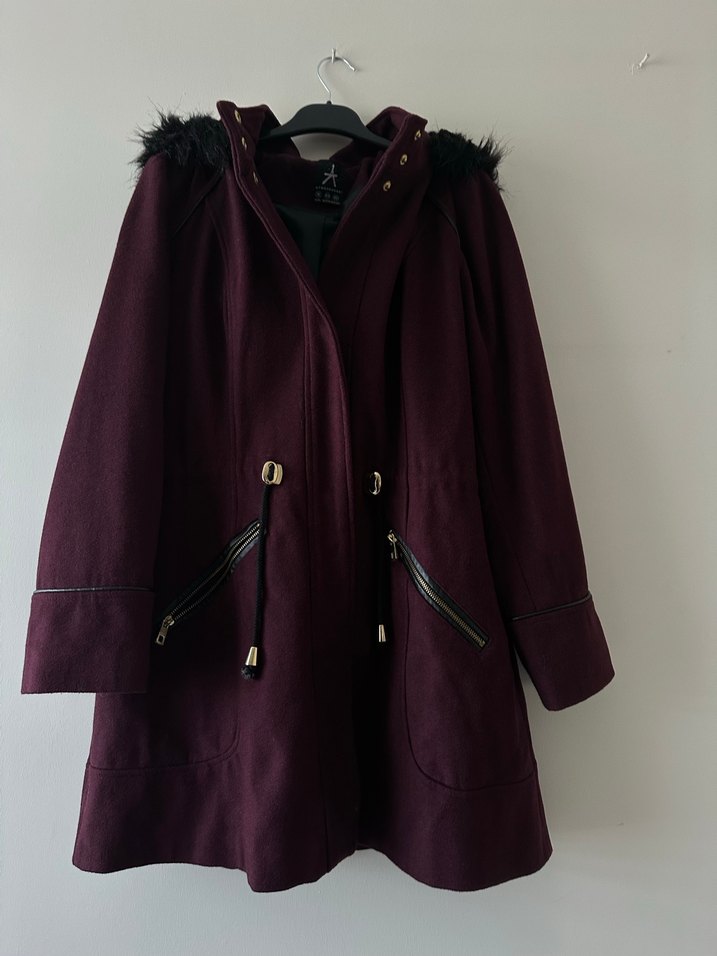 Bordo Kadın Süet Peluş Detaylı Kaban - Görsel 4