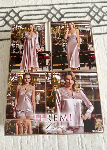 KIRMIZI 6'lı İpek Saten Gecelik-Sabahlık Çeyiz Takım - Görsel 5